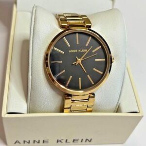 Anne Klein Women's Bracelet Watch AK/2786BKGB, Gold/Black, Bracelet NWB